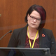 Witness Courteney Ross answers questions as Hennepin County Judge Peter Cahill presides Thursday, April 1, 2021, in the trial of former Minneapolis police Officer Derek Chauvin at the Hennepin County Courthouse in Minneapolis, Minn.